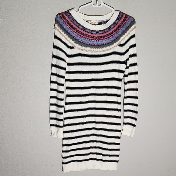 Pink Rose Sweater Dress Striped Knit Dress Multicolor fairisle size m - Picture 1 of 7